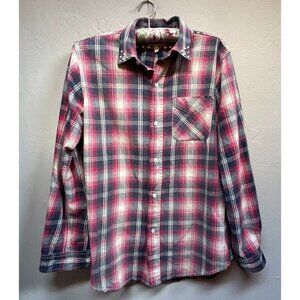 The Perfect School Shirt Current Elliott Womens Size 2 Red Revival Plaid Studded